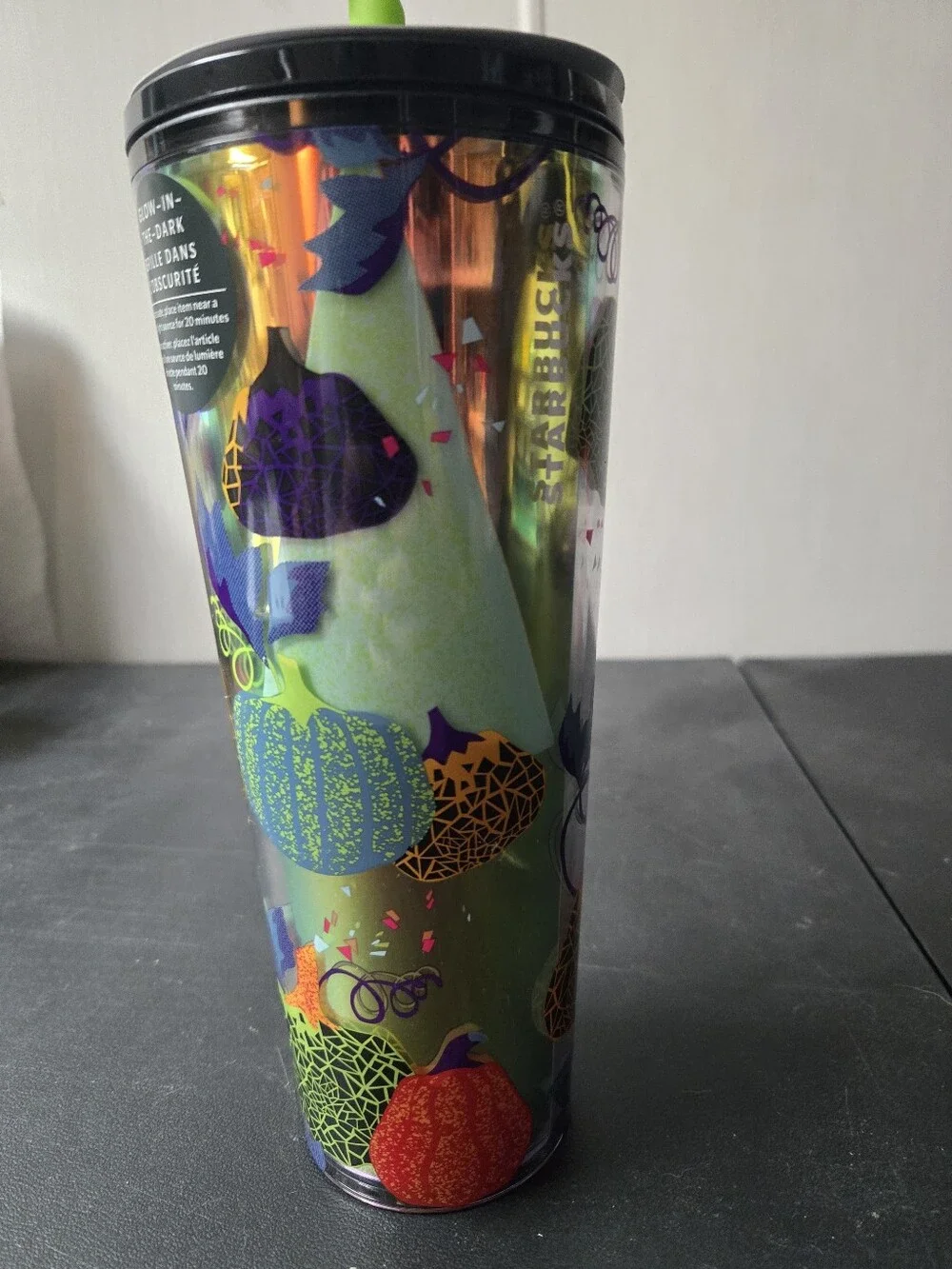 Glow-in-the-Dark Halloween Pumpkin Alien Starbucks Tumbler with Green UFO Lid